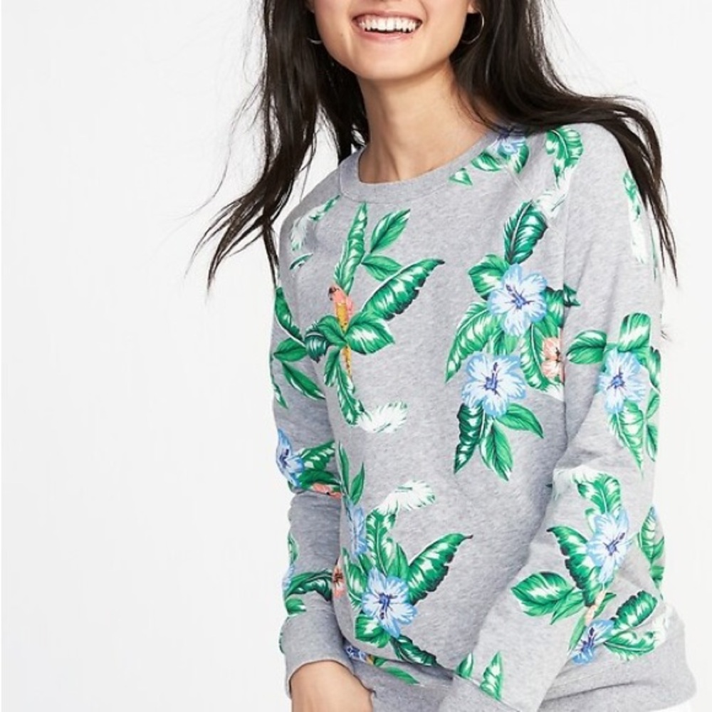 Old Navy Sweatshirt Size Medium Relaxed French Terry Botanical Pullover